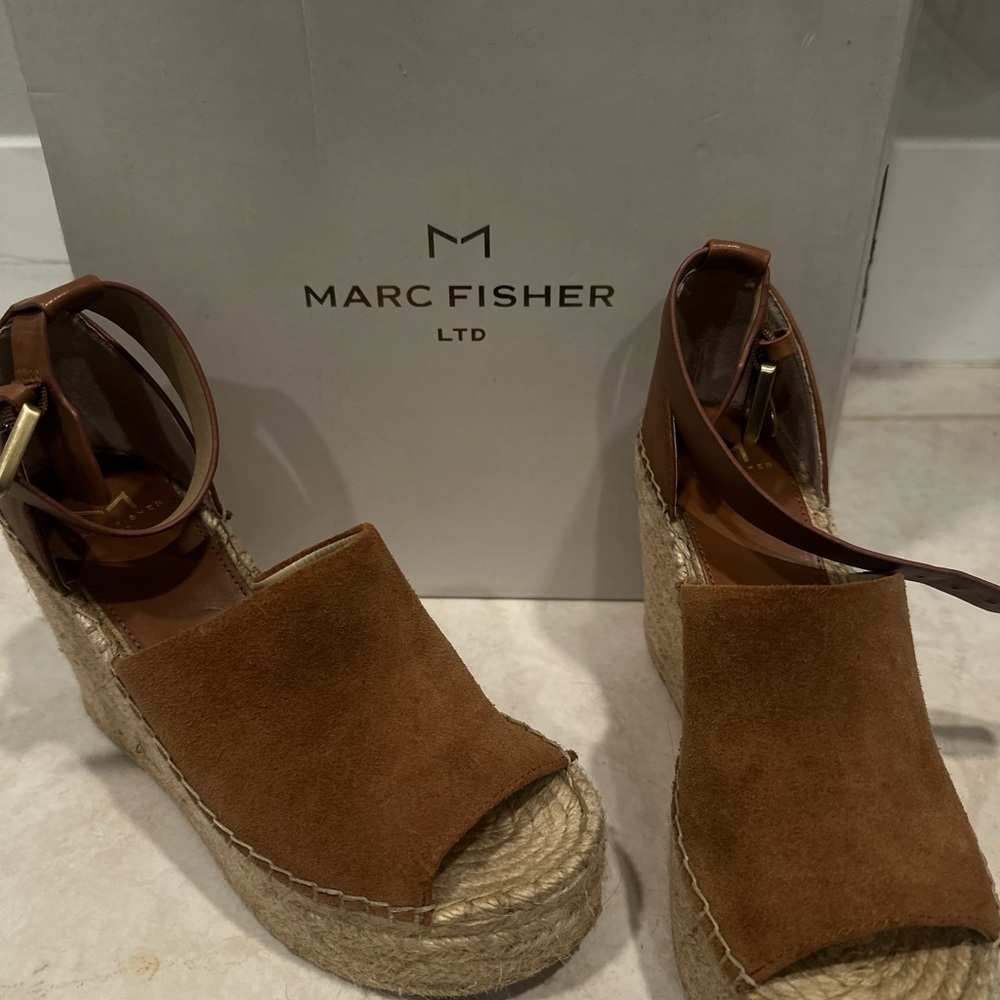 Marc Fisher Tan Espadrille Wedges